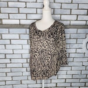 • Dana Buchman Women's Soft Sweater Size Medium Leopard Animal Print Beige Black